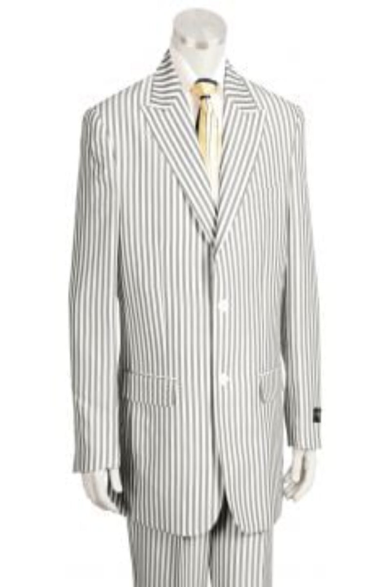 Canto Men's 3-Piece Seersucker Suit w/ Peak Lapel - Poly-Rayon Blend