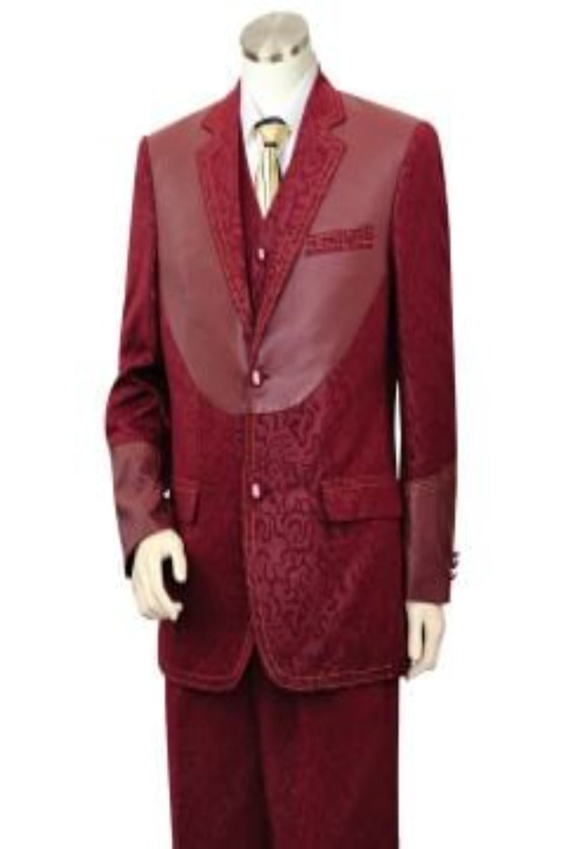 Canto Men's 3 Piece Fashion Suit  Fancy Pattern with Leather Trim Shopify