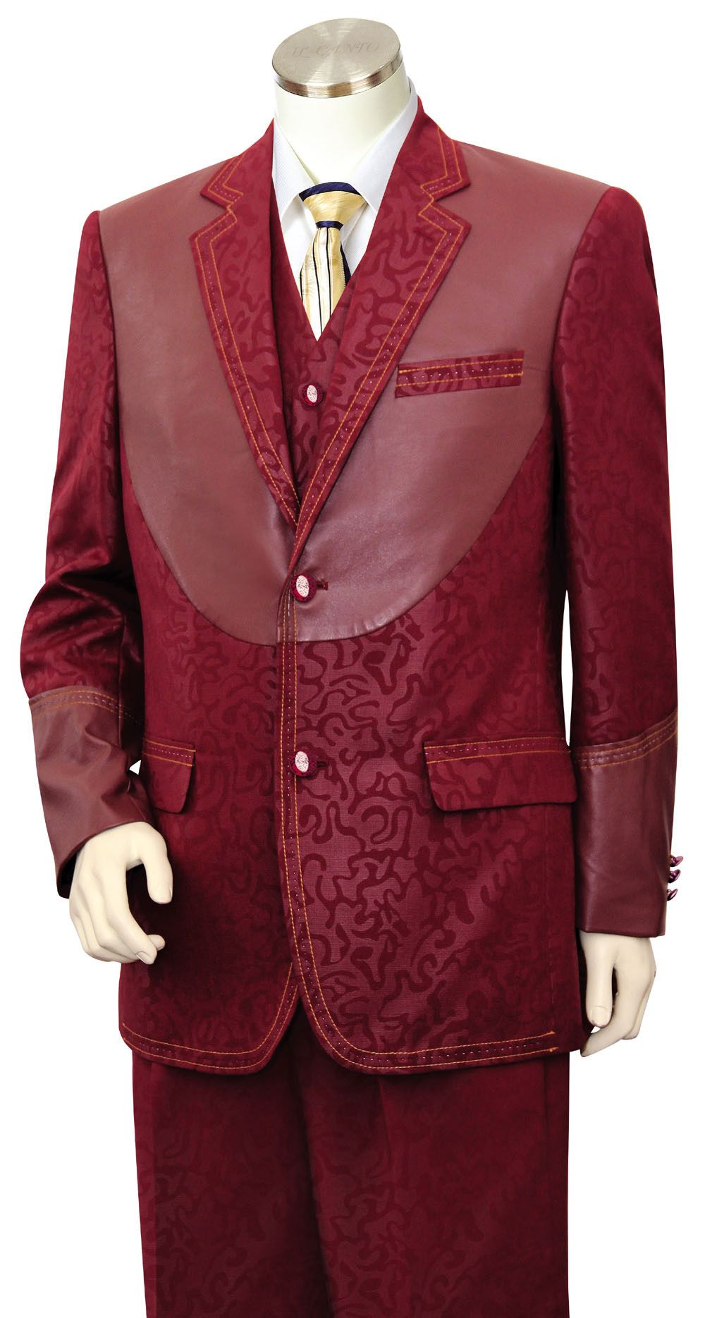 Canto Men's 3-Piece Fashion Suit | Fancy Pattern with Leather Trim | Shopify