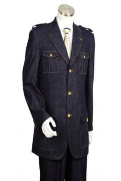 Canto Men's 2-Piece 100% Cotton Denim Military Suit | Award-Winning Fashion