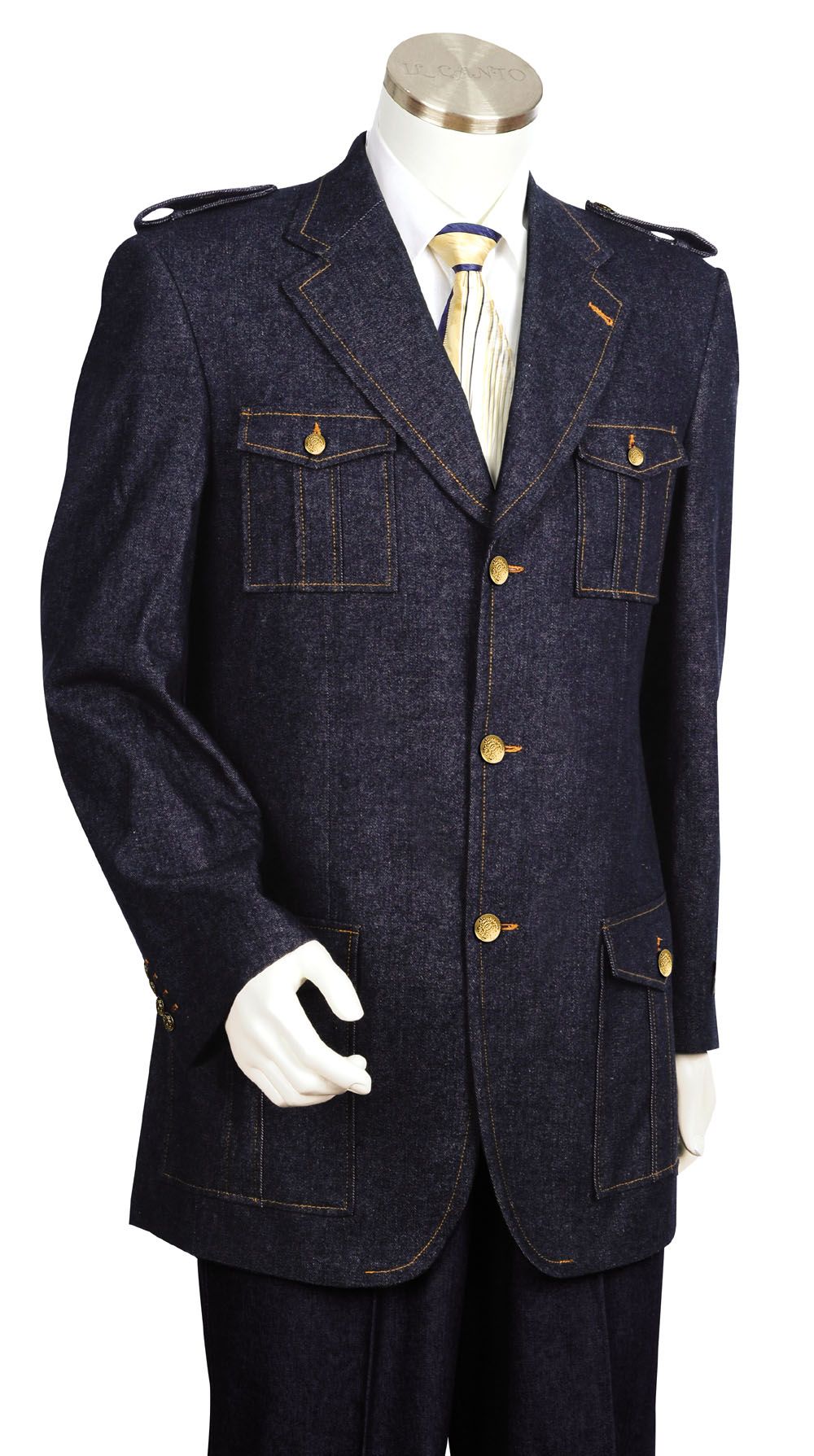 Canto Men's 2 Piece 100% Cotton Denim Military Suit Award Winning Fashion - 38 Short Jacket+32 Waist Adjustable 28to34)(Height: 5 4 to5 7 )(Neck  15-16.5)S-M)