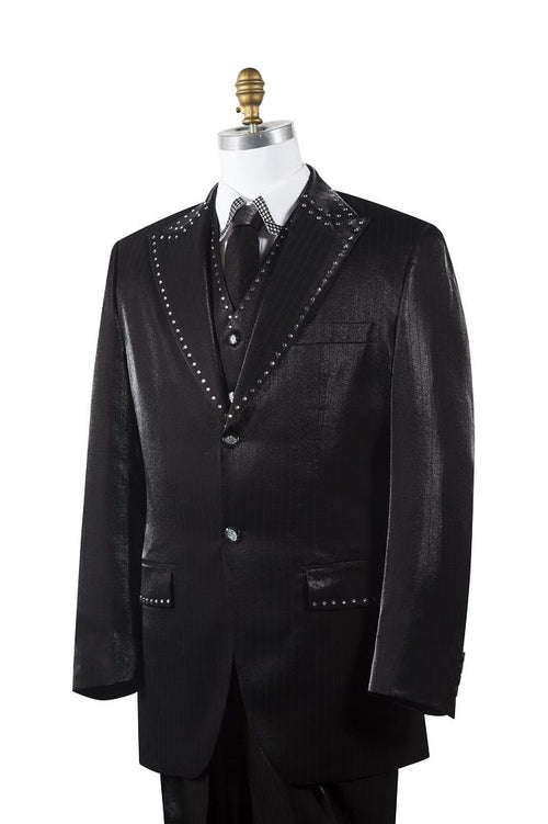 Canto Mens 3Piece Suit Rhinestone Accent Fashionable Design Professional Look