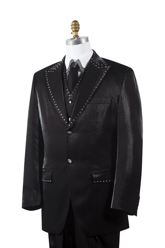 Canto Mens 3Piece Suit Rhinestone Accent Fashionable Design Professional Look