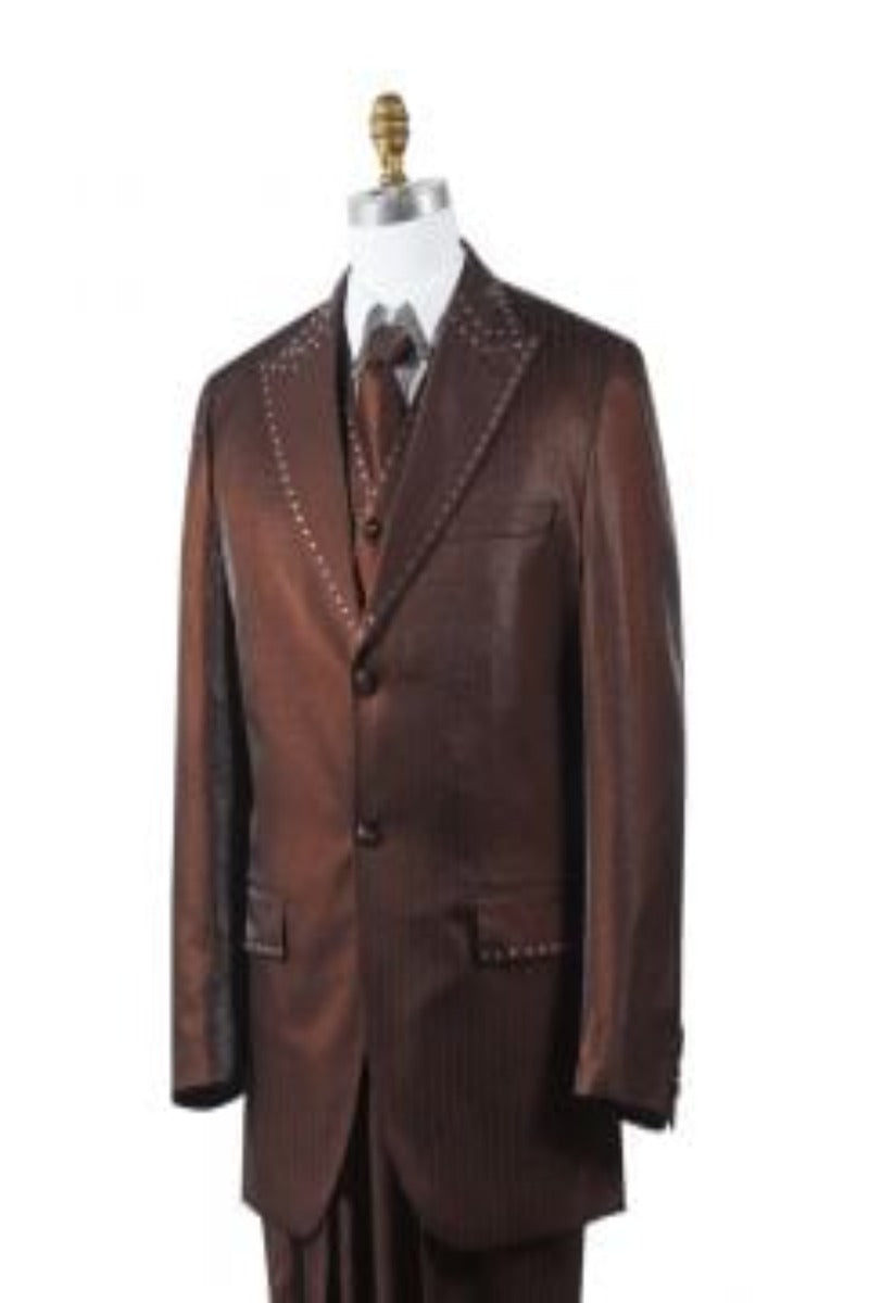 Canto Mens 3Piece Suit Rhinestone Accent Fashionable Design Professional Look - 38 Short Jacket+32 Waist Adjustable 28to34)(Height: 5 4 to5 7 )(Neck  15-16.5)S-M)