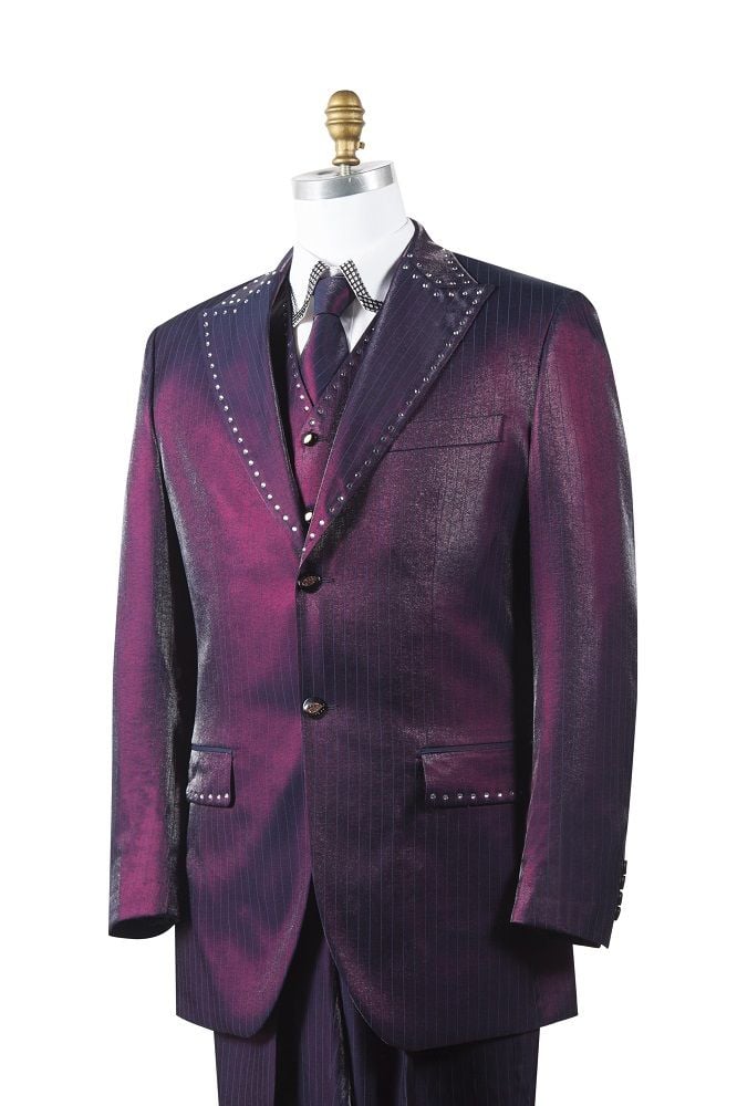 Canto Mens 3Piece Suit Rhinestone Accent Fashionable Design Professional Look
