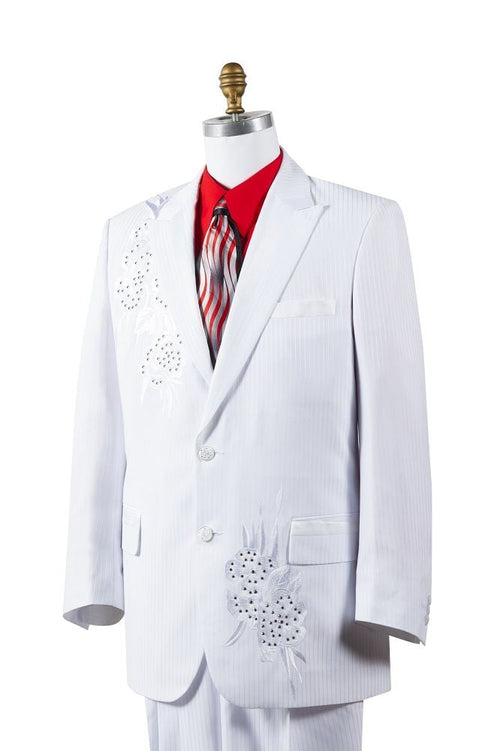 Canto Mens 2 Piece Fashion Suit with Rhinestones Stylish & Professional white