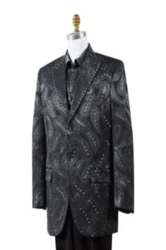 Canto Men's Silk Blend Fashion Suit Rhinestone Paisley 3 Piece Set