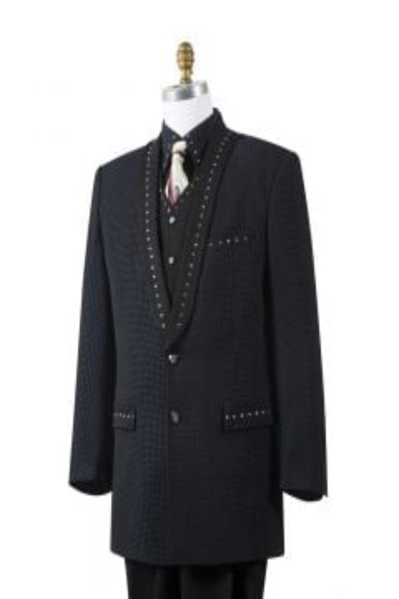 Accent Canto Men's 4-Piece Sharkskin Fashion Suit with Rhinestone - 38 Short Jacket+32 Waist Adjustable 28to34)(Height: 5 4 to5 7 )(Neck  15-16.5)S-M)
