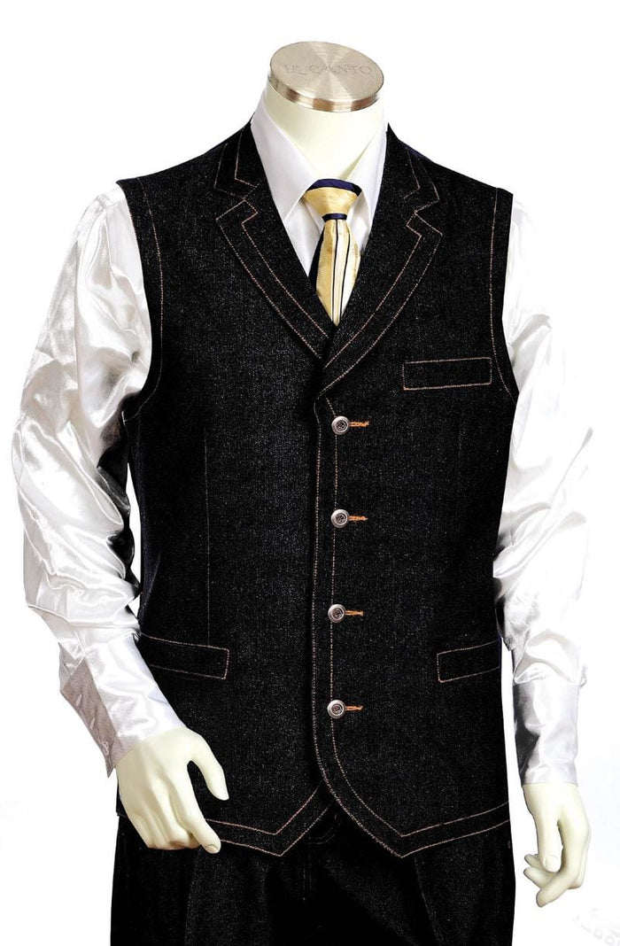 Canto Men's Detailed Pic Stitching 2 Piece Denim Vest Set