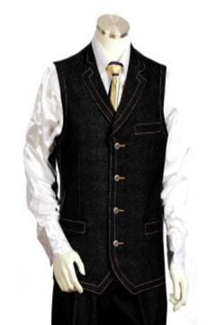 Canto Men's Detailed Pic Stitching 2 Piece Denim Vest Set