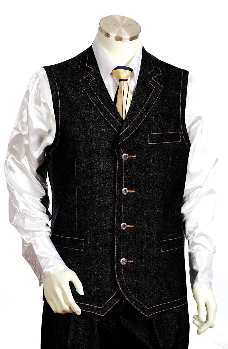 Canto Men's 2-Piece Denim Vest Set with Detailed Pic Stitching - 38 Short Jacket+32 Waist Adjustable 28to34)(Height: 5 4 to5 7 )(Neck  15-16.5)S-M)