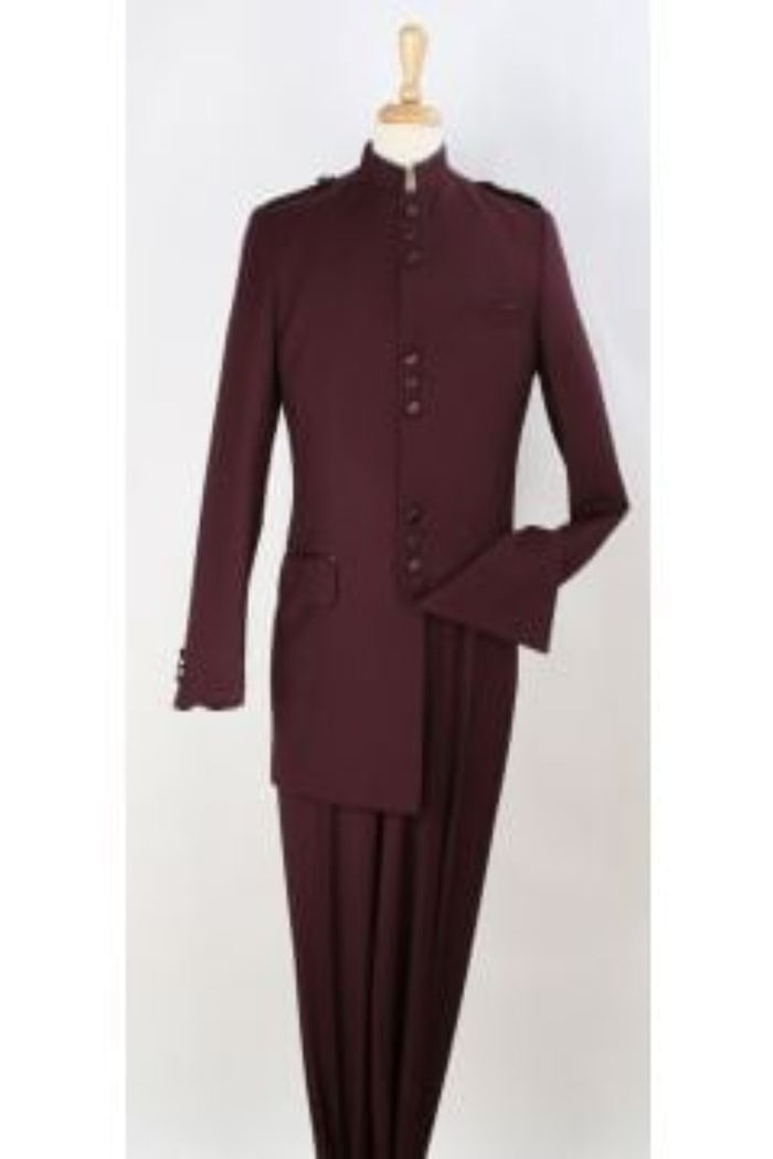 Apollo King Men's 2-Piece Nehru purple Suit - Mandarin Collar