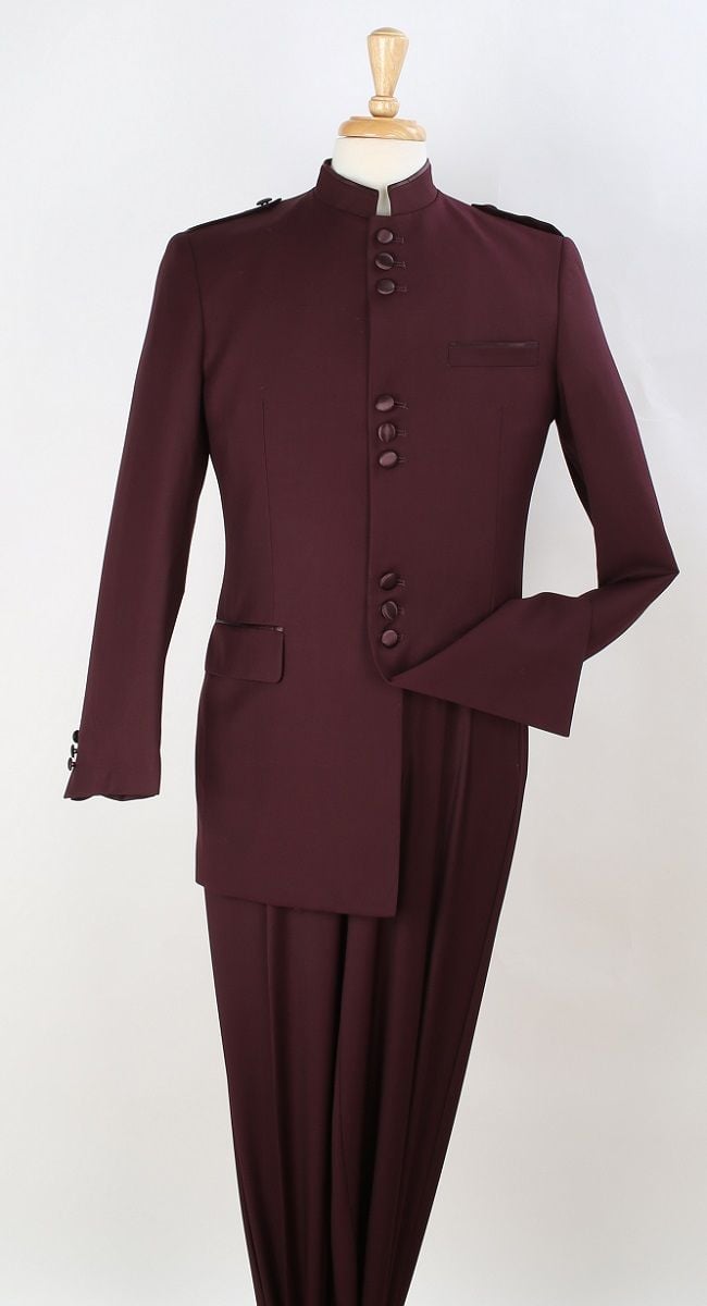 Apollo King Men's 2-Piece Nehru purple Suit - Mandarin Collar