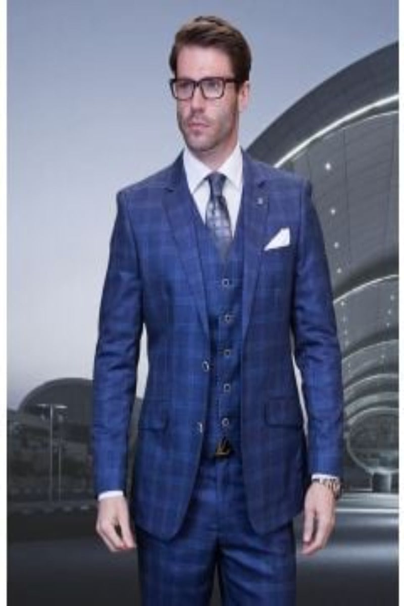 Statement Men's 3-Piece Wool Suit - Modern Fit Plaid