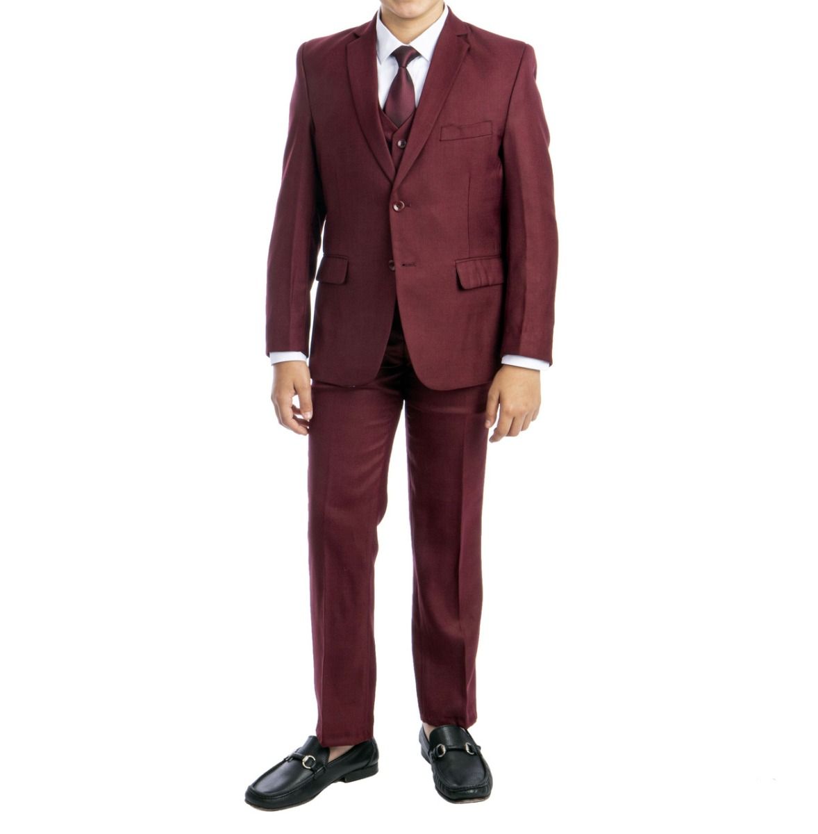 Tazio Boys' 5-Piece Vested Suit in Solid Colors with Shirt & Tie