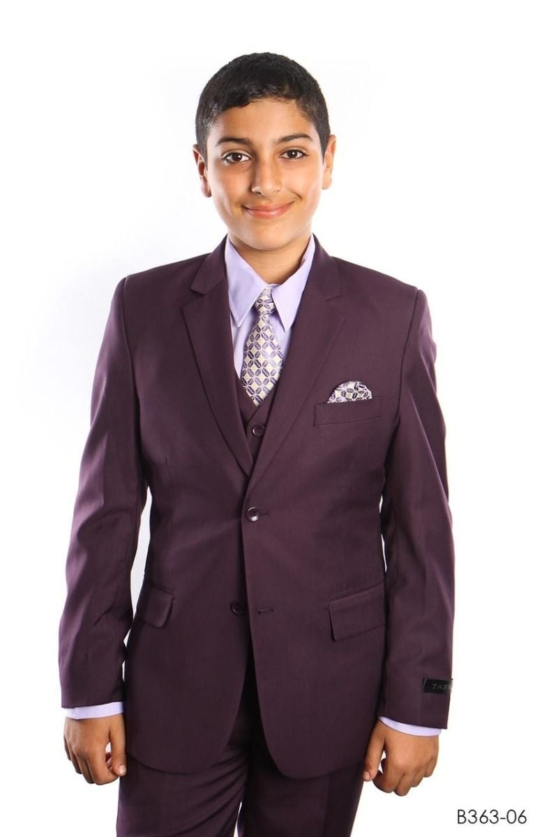 Tazio Boys' 5-Piece Formal Suit Set with Shirt & Tie - 4-Button Vest