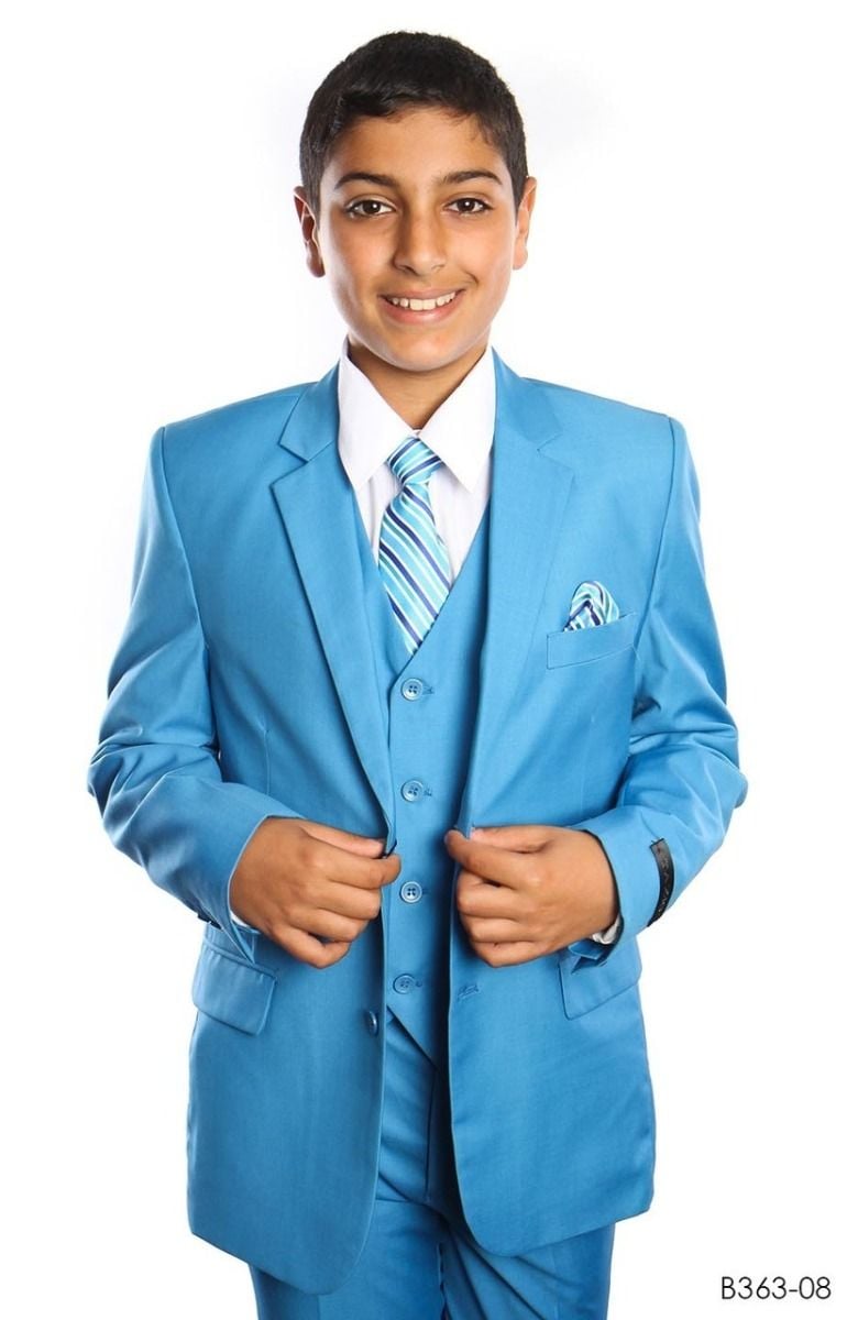 Tazio Boys' 5-Piece Formal Suit Set with Shirt & Tie - 4-Button Vest