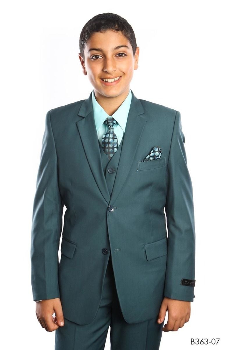 Tazio Boys' 5-Piece Formal Suit Set with Shirt & Tie - 4-Button Vest