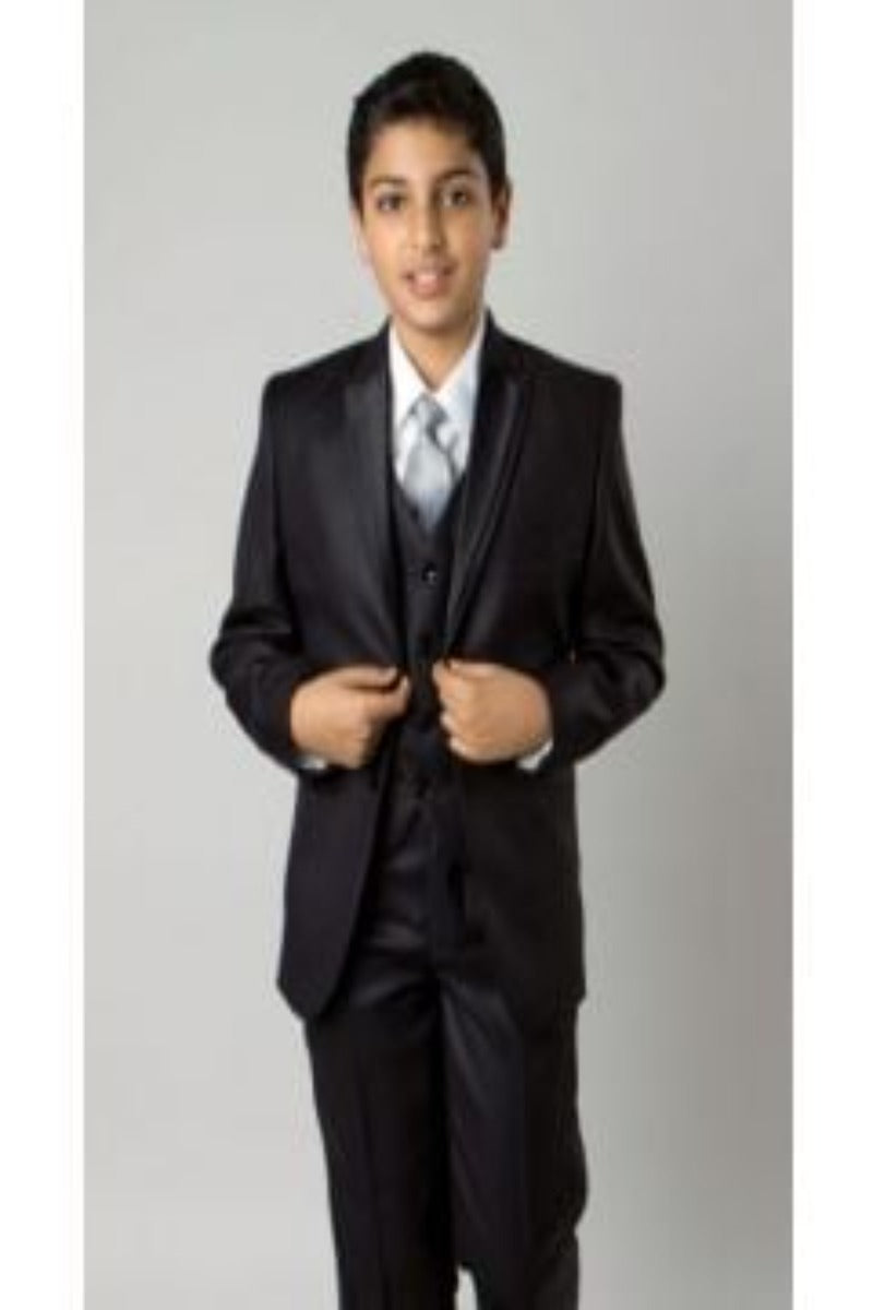 Tazio Boys' 5-Piece Suit Set with Double-Lapel Vest, Shirt, Tie, and Hanky