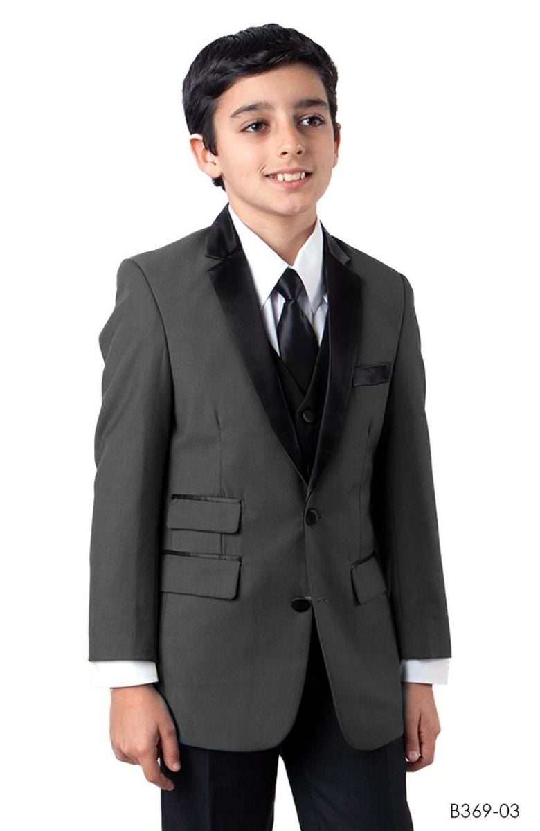 Tazio Boys' Slim Fit 3-Piece Suit w/ Contrast Trim