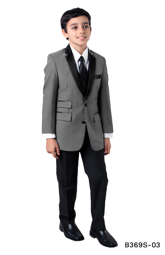 Tazio Boys' Slim Fit 3-Piece Suit w/ Contrast Trim blue