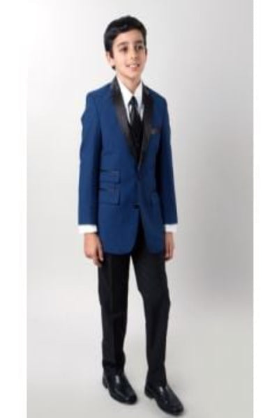 Tazio Boys' Slim Fit 3-Piece Suit w/ Contrast Trim blue