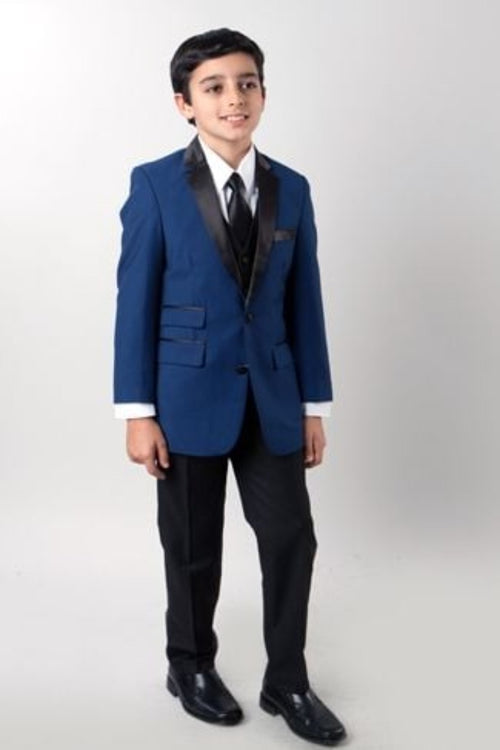 Tazio Boys' Slim Fit 3-Piece Suit w/ Contrast Trim blue