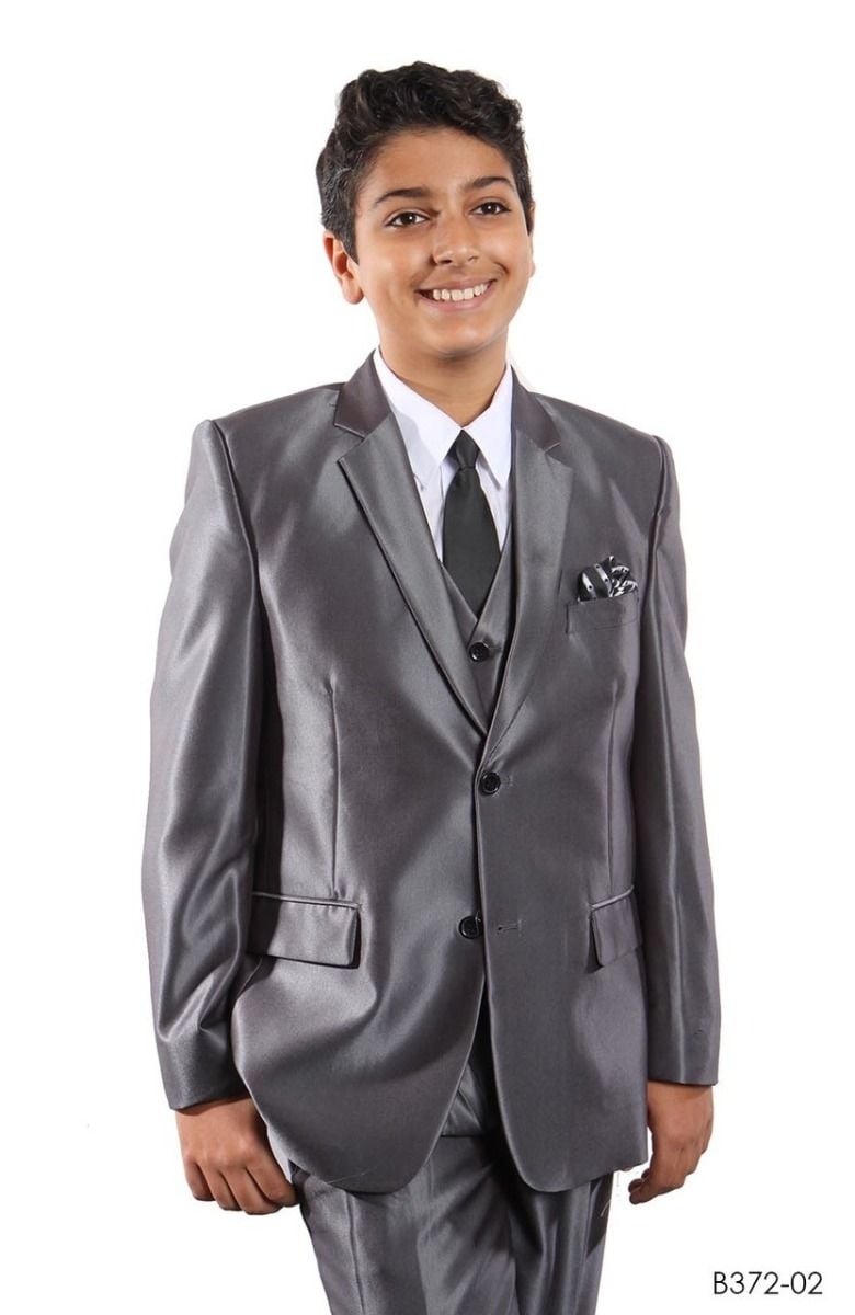 Gray Tazio Boys Sharkskin Gray 5 Piece Suit with Shirt & Tie