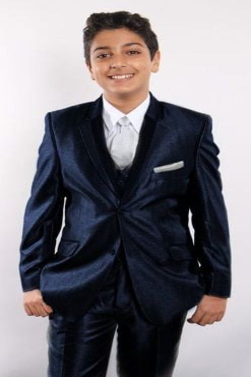 Tazio Boys' 5-Piece Suit Set with Shirt, Tie & Hanky - Two-Tone Lapel