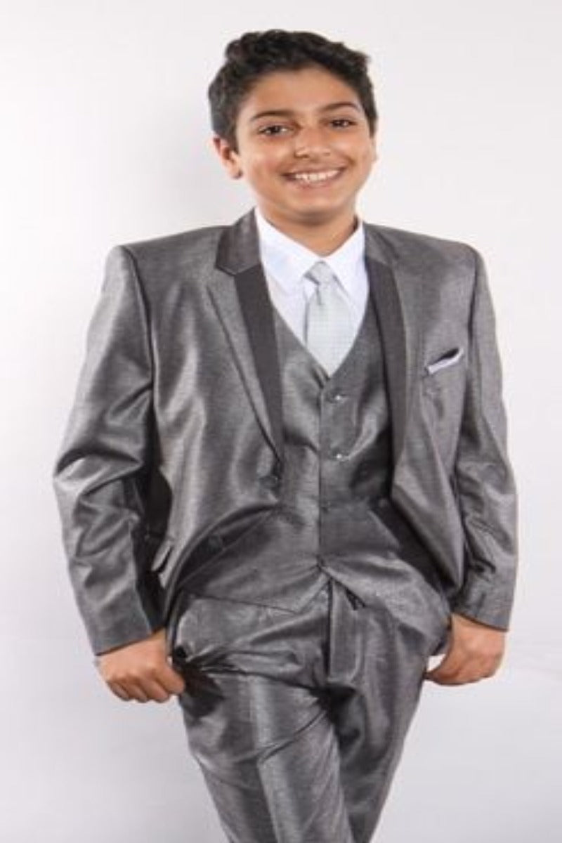 Tazio Boys' 5-Piece Suit Set with Shirt, Tie & Hanky - Two-Tone Lapel