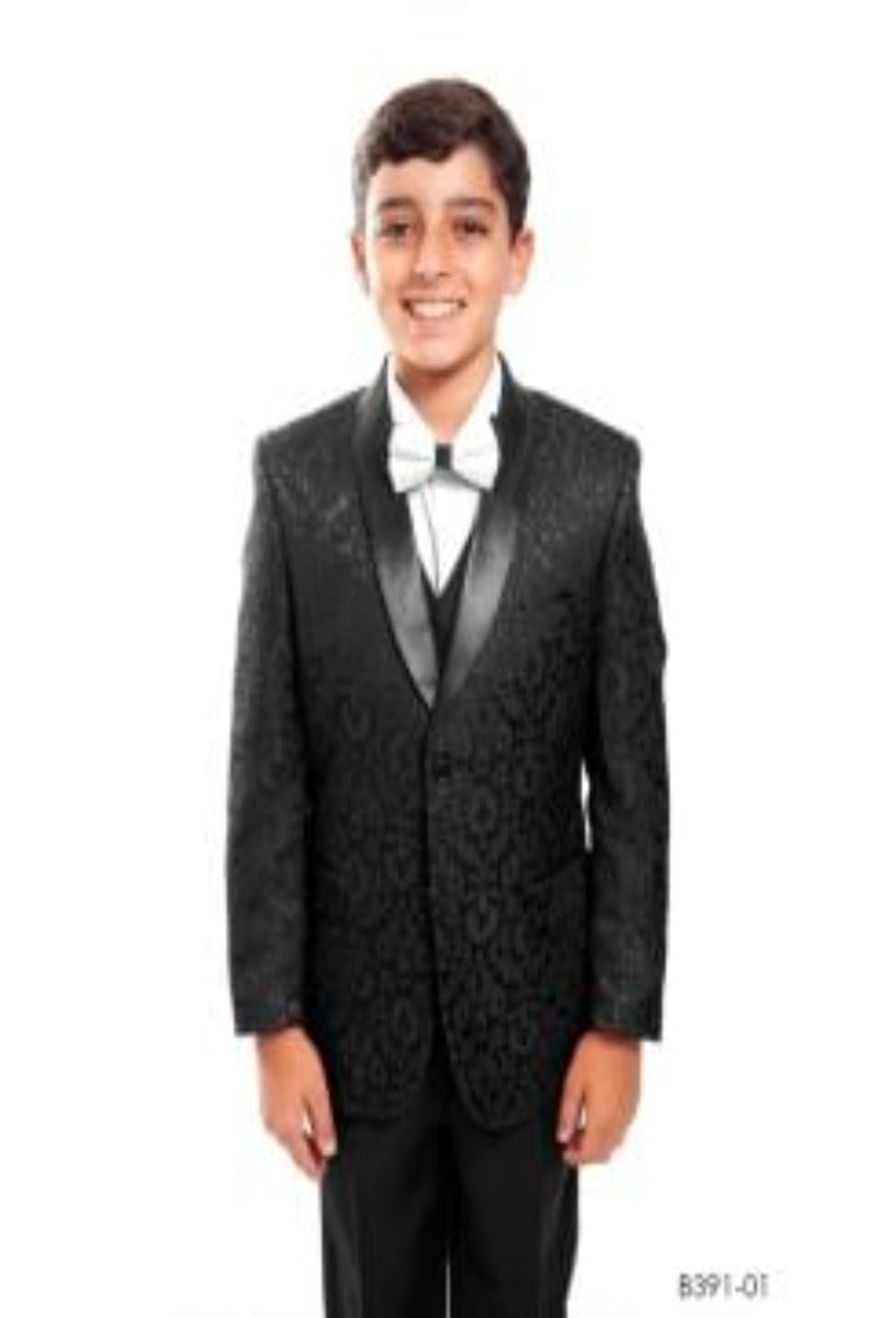 Tazio Boys' 5-Piece Suit Set with Shirt & Tie - Black Vest