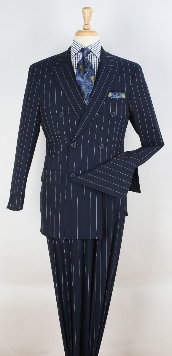 Apollo King Men's 2pc Pinstripe Double Breasted Suit in black