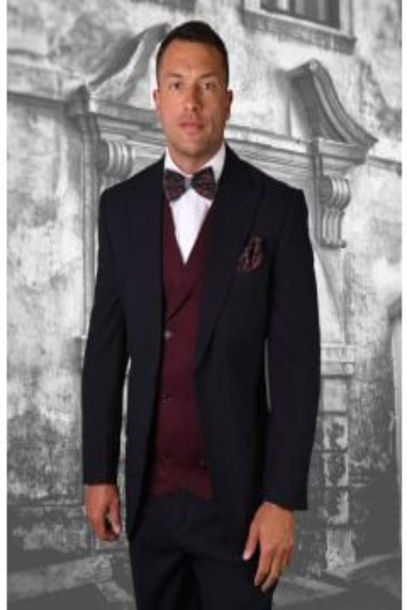 Statement Men's 100% Wool Suit Diamond Tone on Tone Pattern - 38 Short Jacket+32 Waist Adjustable 28to34)(Height: 5 4 to5 7 )(Neck  15-16.5)S-M)