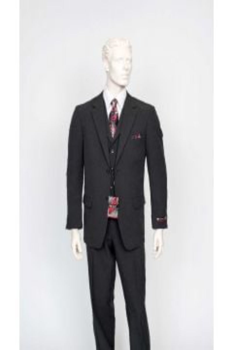 Zacchi Men's 3-Piece Poplin Suit Solid Color Side Vents Outlet Price