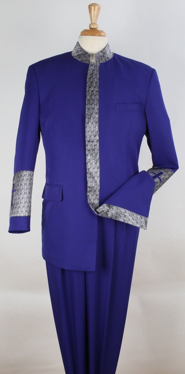 Apollo King Mens 2pc Nehru Style Pastor Suit in black Outlet