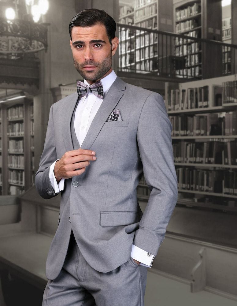 Men's 3-Piece Ultra-Slim Wool Suit Solid Colors - 38 Short Jacket+32 Waist Adjustable 28to34)(Height: 5 4 to5 7 )(Neck  15-16.5)S-M)