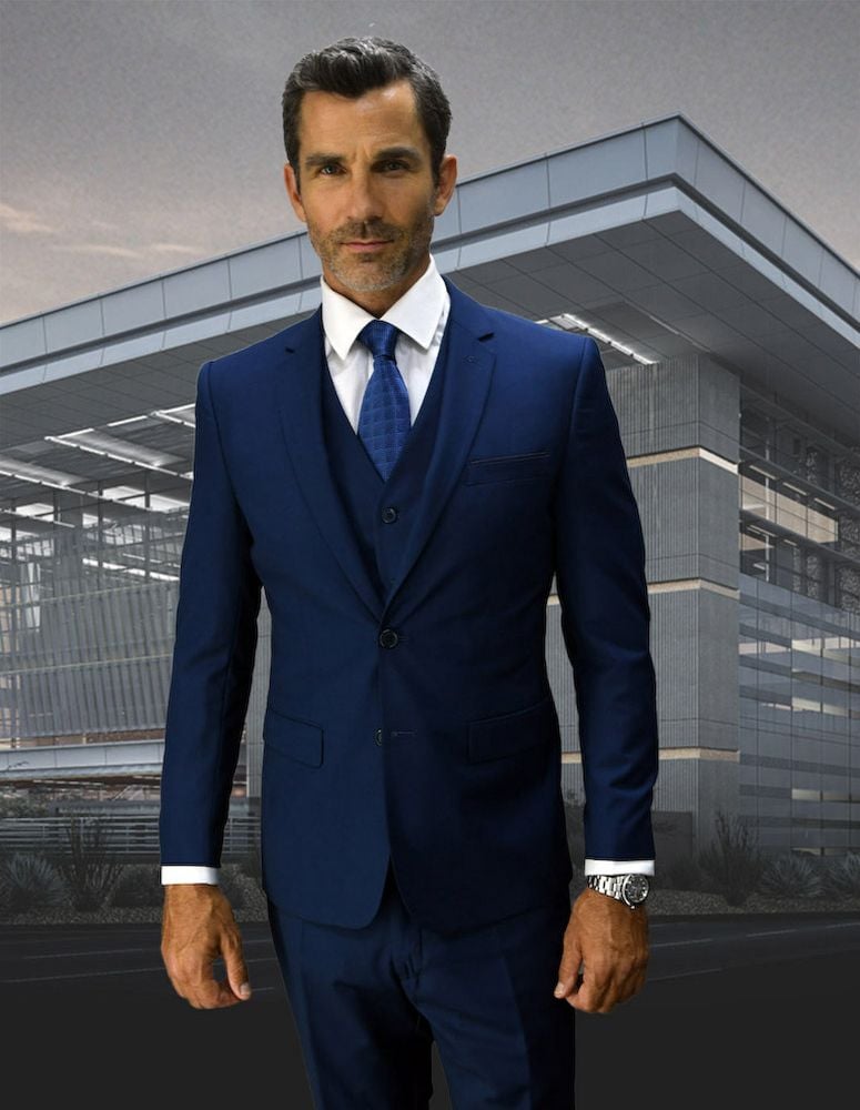 Men's 3-Piece Ultra-Slim Wool Suit Solid Colors - 38 Short Jacket+32 Waist Adjustable 28to34)(Height: 5 4 to5 7 )(Neck  15-16.5)S-M)
