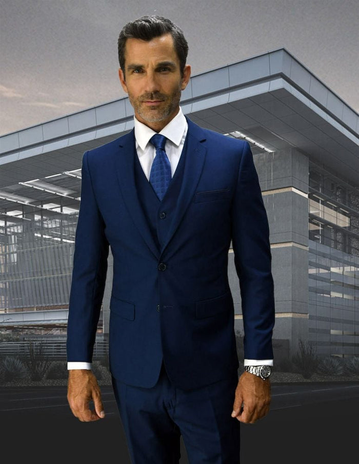Men's 3-Piece Ultra-Slim Wool Suit Solid Colors