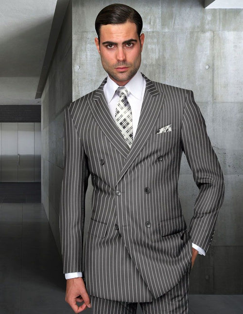Men's 2-Piece Wool black Suit Bold Pinstripe 100% Wool Statement Fashion