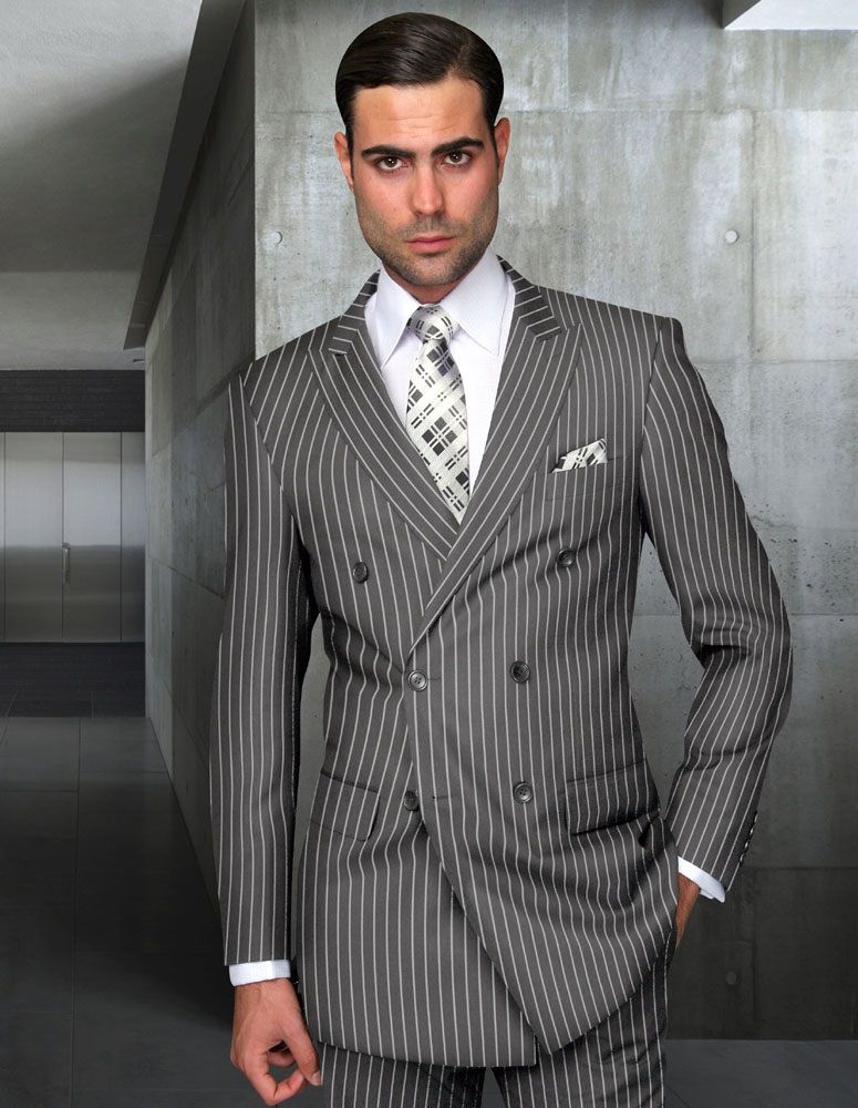 Men's 2-Piece Wool Suit Bold Pinstripe 100% Wool Statement Fashion