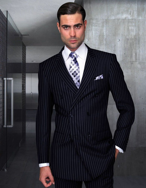 Men's 2-Piece Wool black Suit Bold Pinstripe 100% Wool Statement Fashion