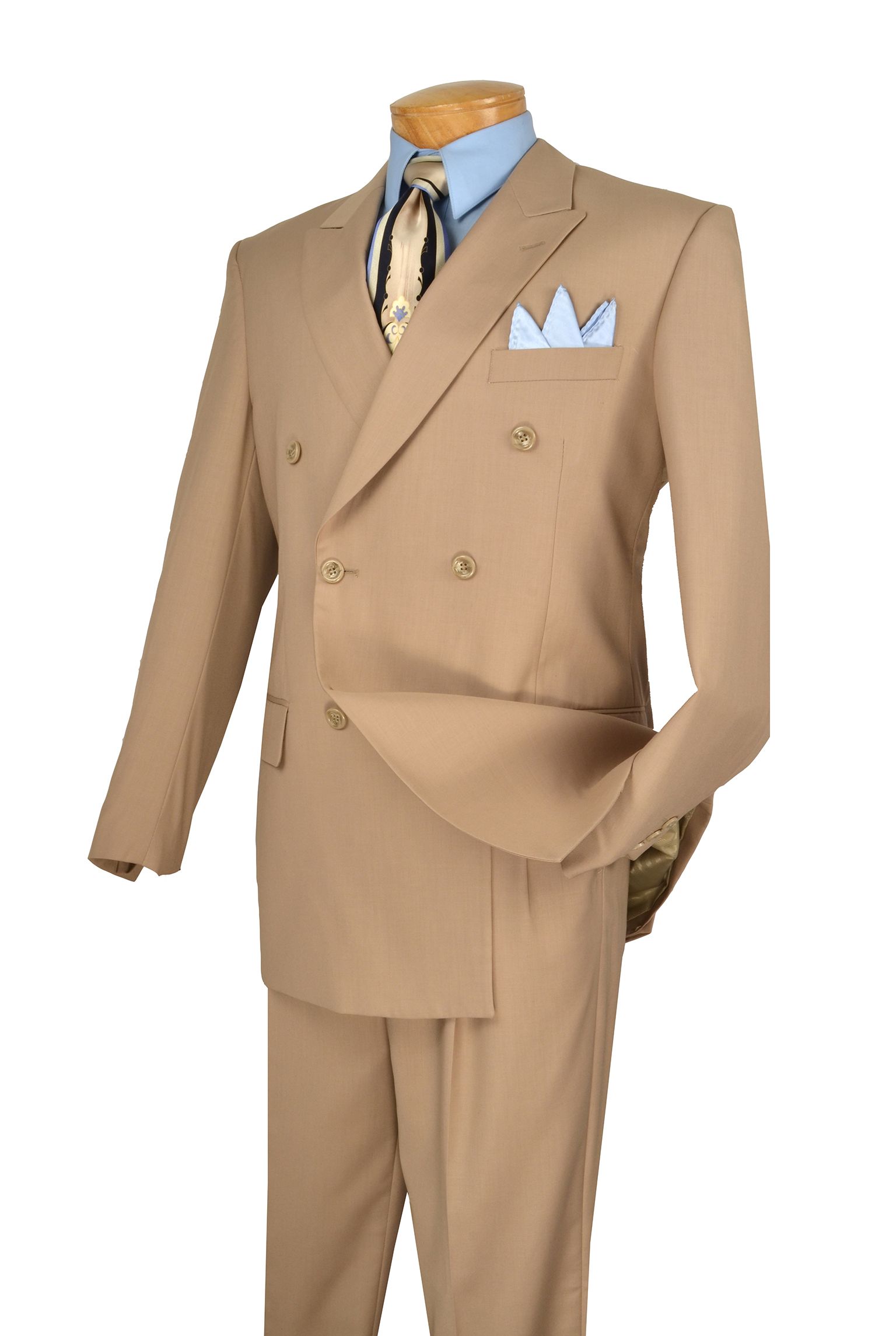 Vinci Men's Executive Double-Breasted 2-Piece Suit - 38 Short Jacket+32 Waist Adjustable 28to34)(Height: 5 4 to5 7 )(Neck  15-16.5)S-M)