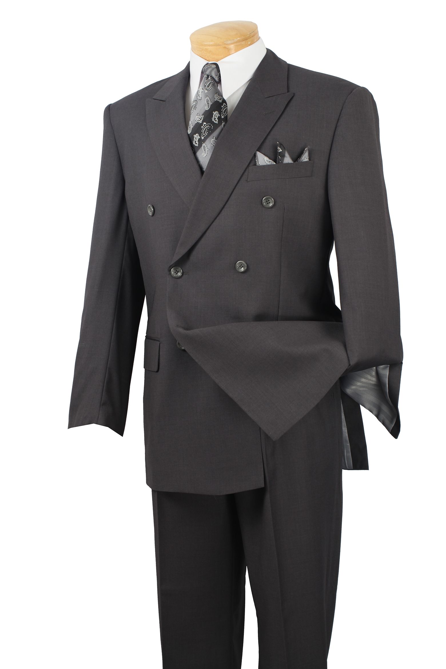 Vinci Men's Executive Double-Breasted 2-Piece Suit - 38 Short Jacket+32 Waist Adjustable 28to34)(Height: 5 4 to5 7 )(Neck  15-16.5)S-M)