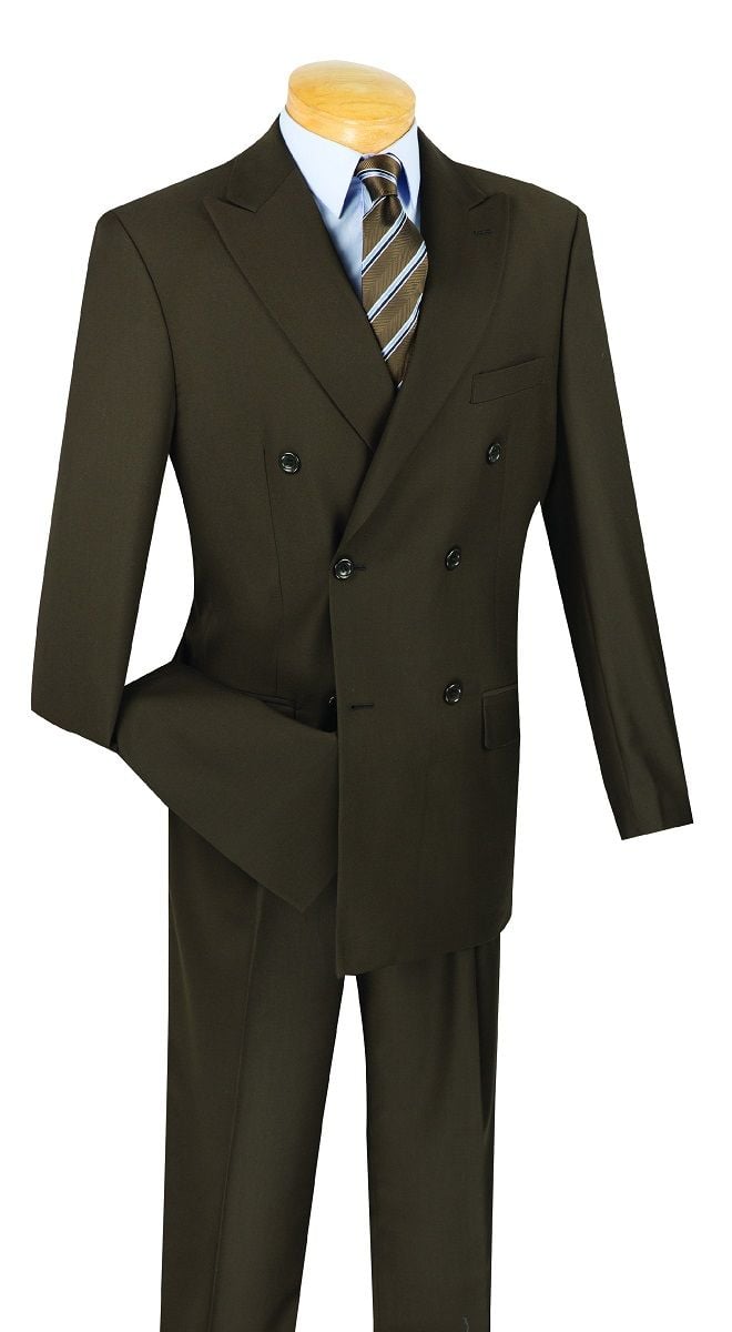 Vinci Men's Executive Double-Breasted 2-Piece Suit - 38 Short Jacket+32 Waist Adjustable 28to34)(Height: 5 4 to5 7 )(Neck  15-16.5)S-M)
