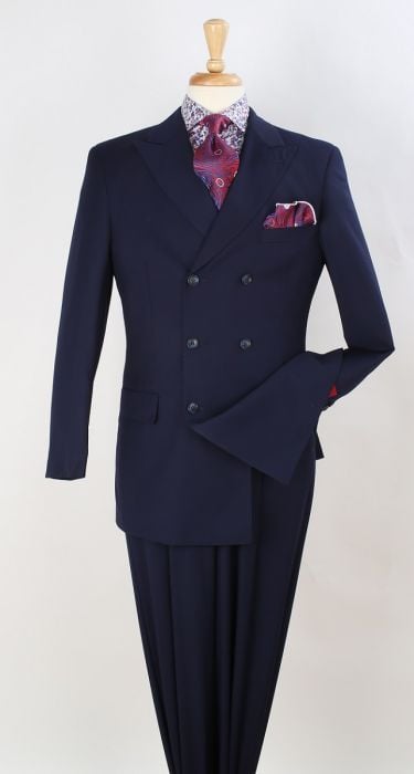 Apollo King Men's 2 Piece Double Breasted Suit Wide Peak Lapel - 34 Short or Extra Small