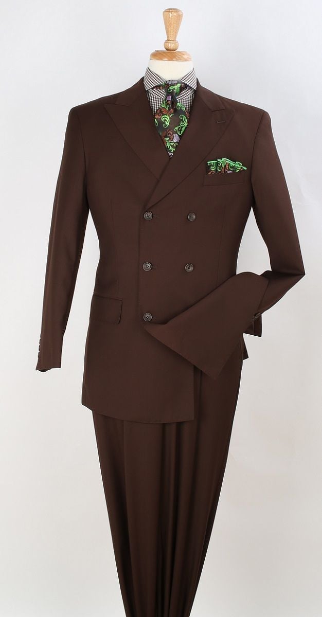Apollo King Men's 2 Piece Double Breasted Suit Wide Peak Lapel - 34 Short or Extra Small