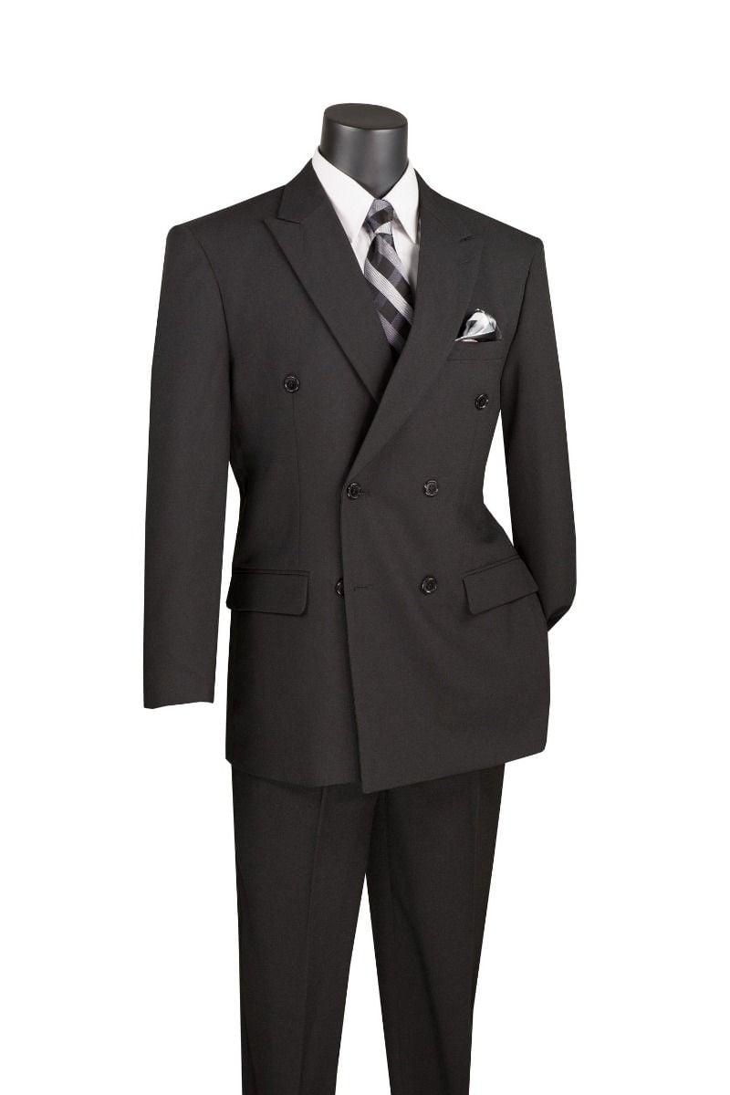 Vinci Men's Double Breasted Poplin Solid Suit - 2 Piece Set - Discounted Price