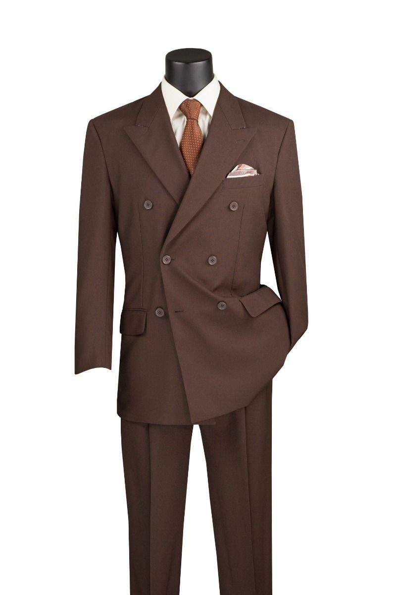 Vinci Men's Double Breasted Poplin Solid Suit 2 Piece Set Discounted Price