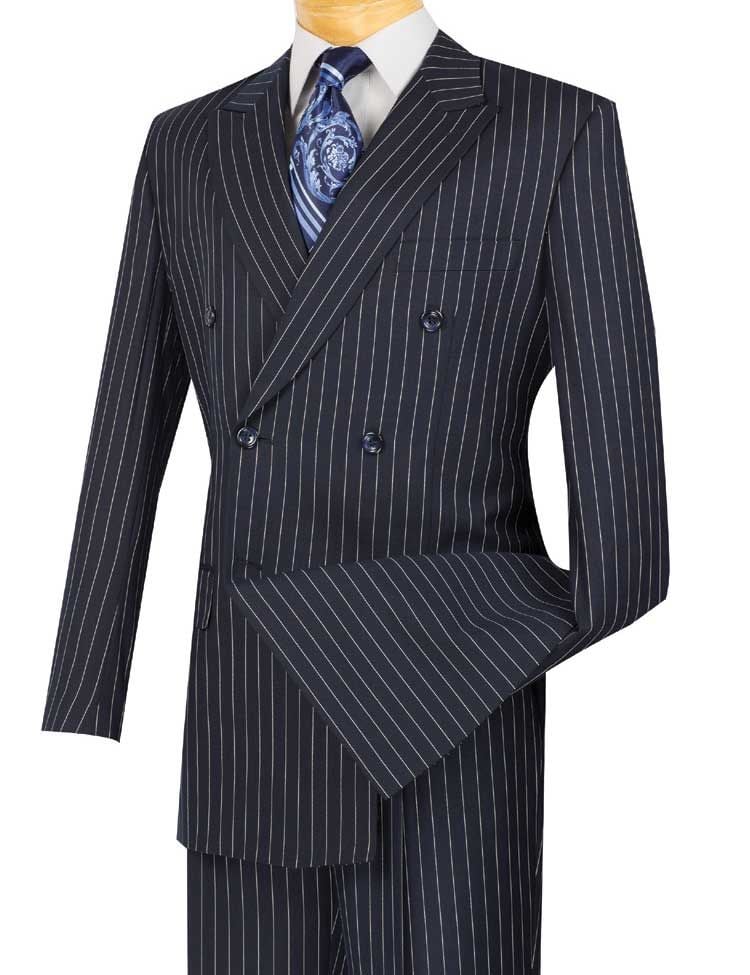 Vinci Men's 2-Piece Banker Pinstripe Double Breasted Suit - 38 Short Jacket+32 Waist Adjustable 28to34)(Height: 5 4 to5 7 )(Neck  15-16.5)S-M)