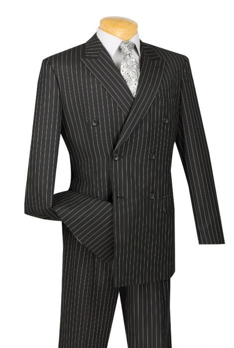 Vinci Men's 2 Piece Banker Pinstripe Double Breasted Suit Outlet